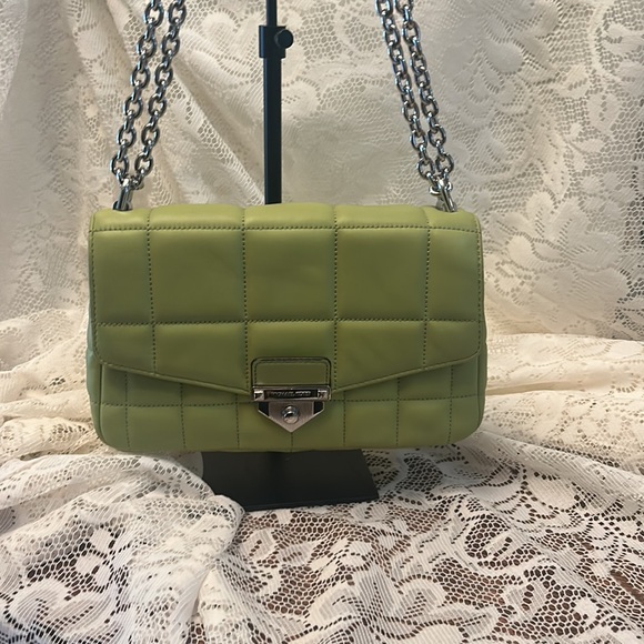Michael Kors Soho Leather Quilted Chain Shoulder Bag in Lime Green - Picture 2 of 16